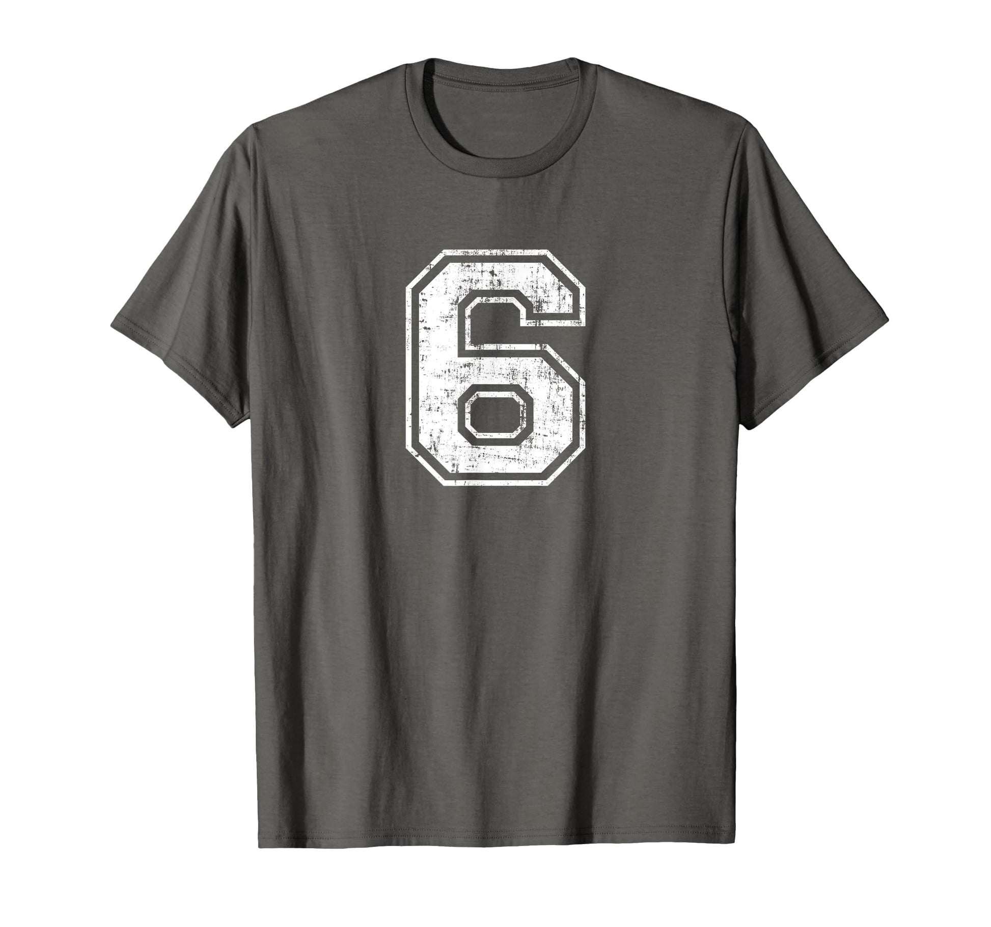 Number 6 Six Varsity Distressed T-Shirt - Fun Novelty Design for Adults - T-Shirt, Sweatshirt, Hoodie