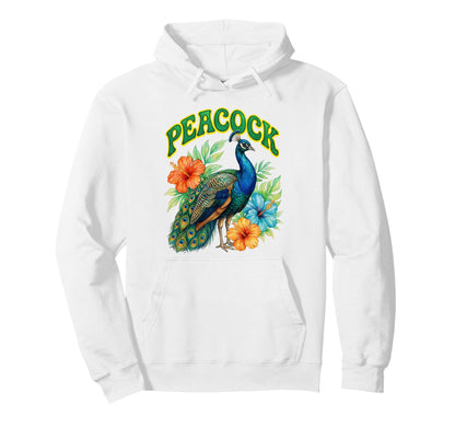 Peacock Groovy Floral Peacock Hoodie - Casual Everyday Wear for Adults - T-Shirt, Sweatshirt, Hoodie