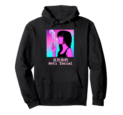 Anti Social Japanese Aesthetic Vaporwave Hoodie - Novelty Apparel Unisex - T-Shirt, Sweatshirt, Hoodie