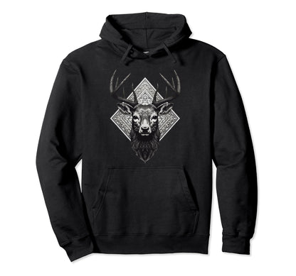 Boho Deer Head Monochromatic Stag Antlers Hoodie - Graphic Print Men Women - T-Shirt, Sweatshirt, Hoodie