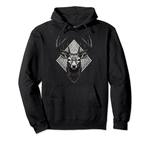 Boho Deer Head Monochromatic Stag Antlers Hoodie - Graphic Print Men Women - T-Shirt, Sweatshirt, Hoodie
