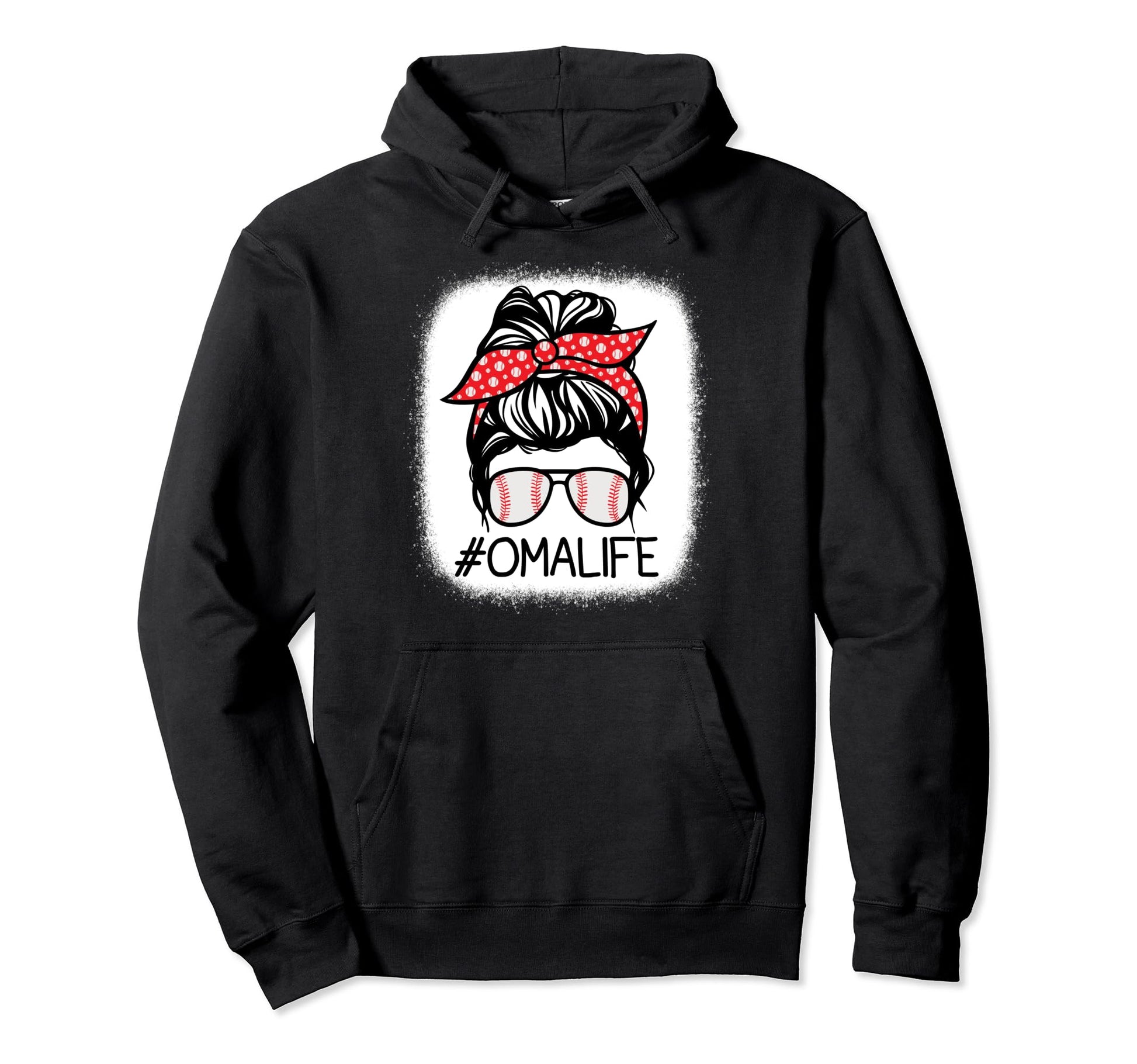 Oma Bleached Messy Bun Baseball Hoodie - Unique Graphic Men Women - T-Shirt, Sweatshirt, Hoodie