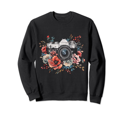 Photographer Camera Flowers Sweatshirt - Fun Novelty Design Men Women - T-Shirt, Sweatshirt, Hoodie