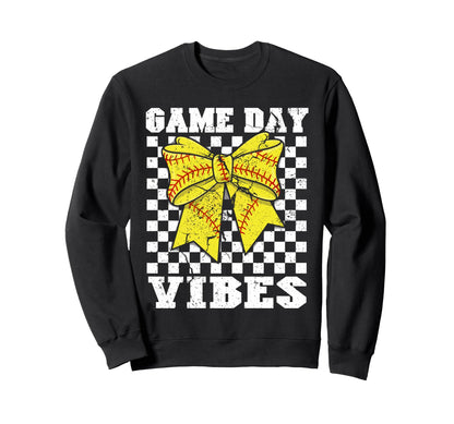 Game Day Vibes Coquette Bow Softball Sweatshirt - Minimalist Print Unisex - T-Shirt, Sweatshirt, Hoodie
