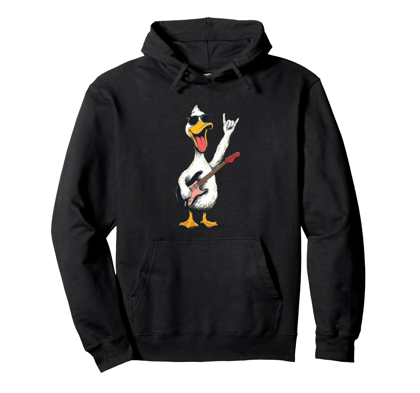 Funny Rock Duck Cartoon Guitar Player Hoodie - Graphic Print Unisex - T-Shirt, Sweatshirt, Hoodie