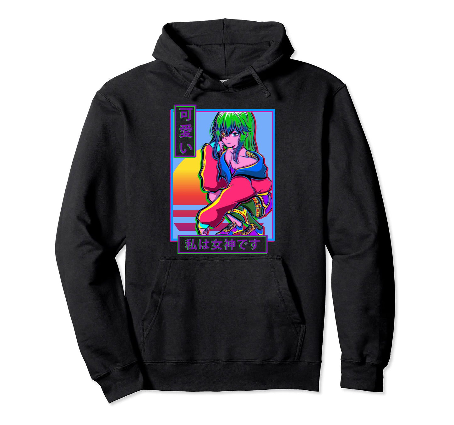 Sad Anime Japanese Kanji Vaporwave Hoodie - Streetwear Style for Adults - T-Shirt, Sweatshirt, Hoodie