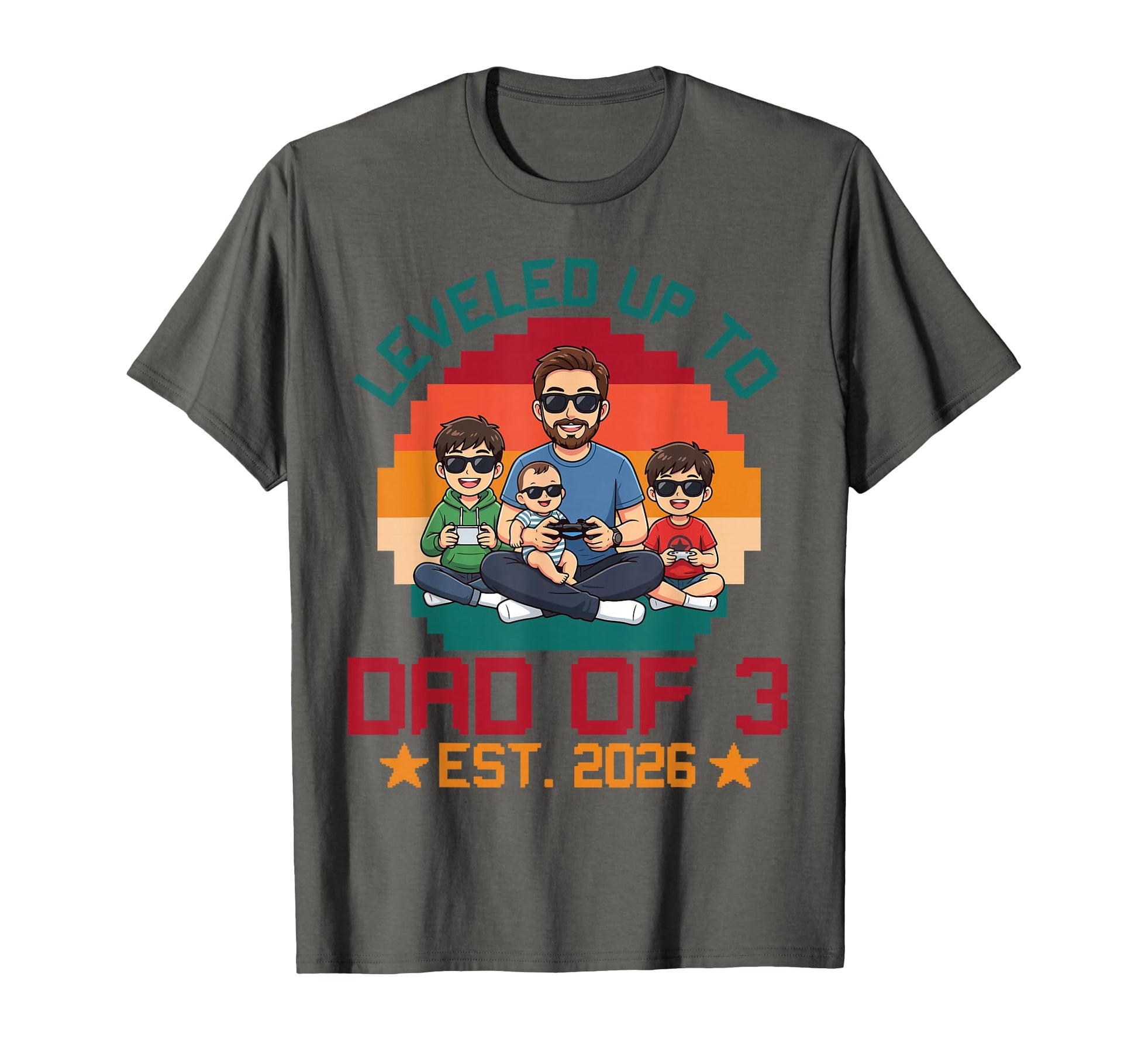 Leveled Up To Dad Three Son Daughter T-Shirt - Novelty Apparel for Adults - T-Shirt, Sweatshirt, Hoodie