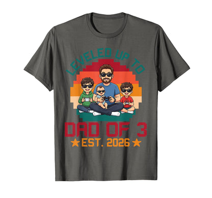 Leveled Up To Dad Three Son Daughter T-Shirt - Novelty Apparel for Adults - T-Shirt, Sweatshirt, Hoodie