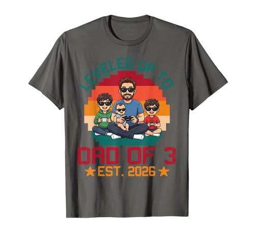 Leveled Up To Dad Three Son Daughter T-Shirt - Novelty Apparel for Adults - T-Shirt, Sweatshirt, Hoodie