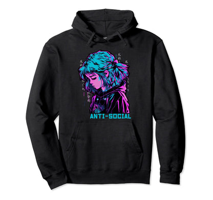 Anti Social Vaporwave Sad Anime Hoodie - Minimalist Print Men Women - T-Shirt, Sweatshirt, Hoodie