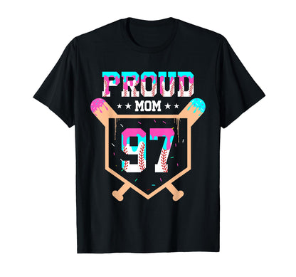 Proud Mom Baseball Player Number 97 T-Shirt - Minimalist Print for Adults - T-Shirt, Sweatshirt, Hoodie