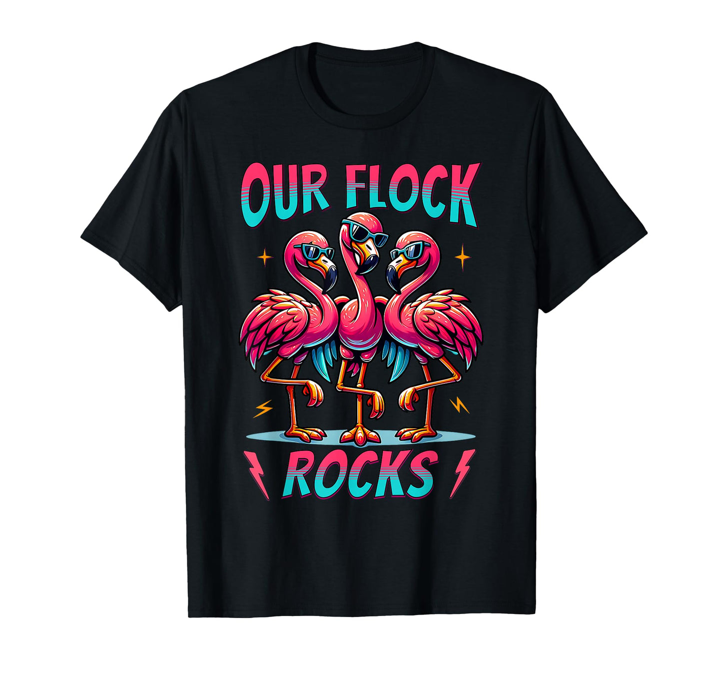 Our Flock Rocks Flamingo Matching T-Shirt - Trendy Graphic for Adults - T-Shirt, Sweatshirt, Hoodie