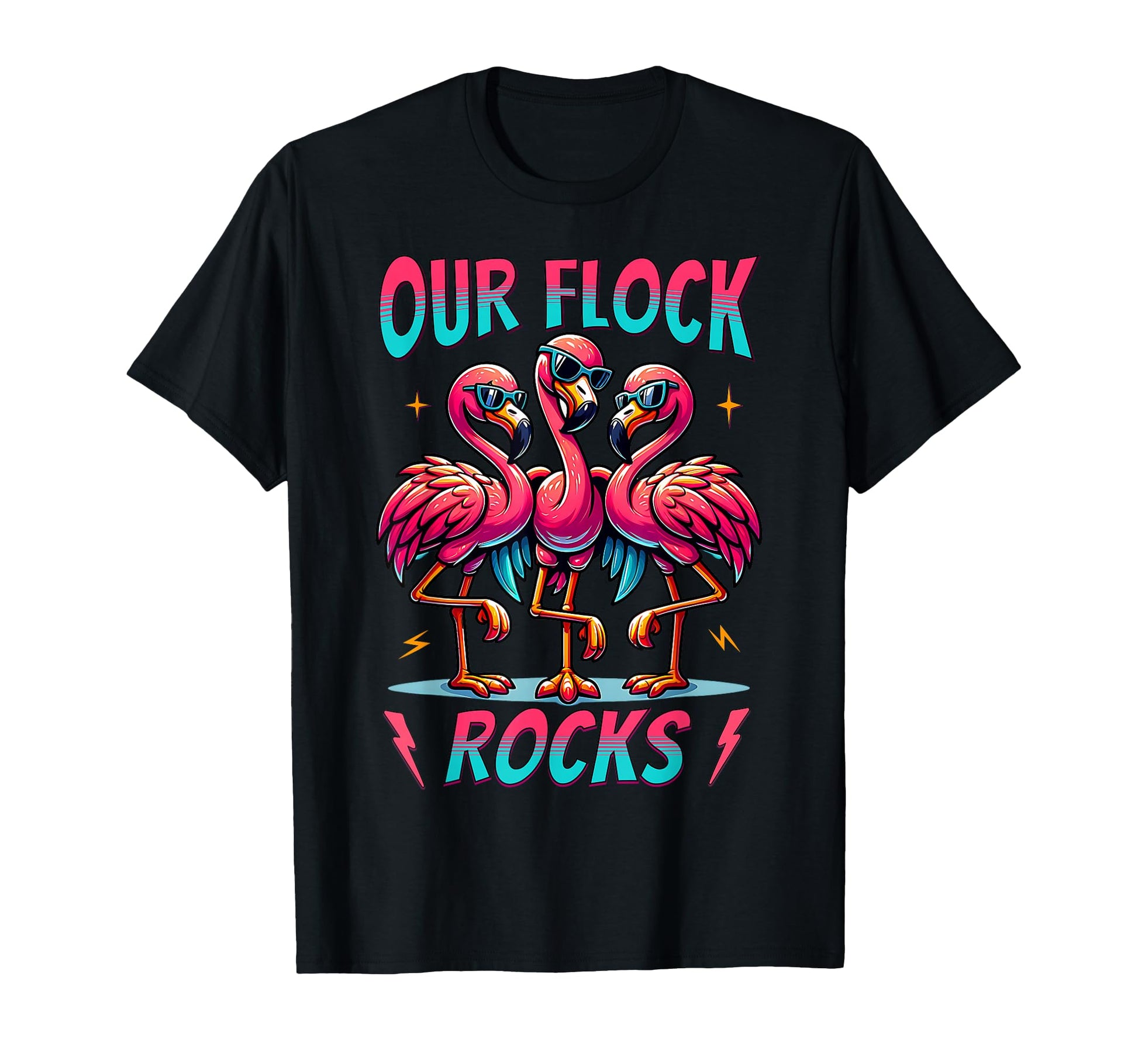 Our Flock Rocks Flamingo Matching T-Shirt - Trendy Graphic for Adults - T-Shirt, Sweatshirt, Hoodie
