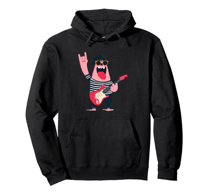 Funny Rock Monster Cartoon Guitar Hoodie - Fun Novelty Design Men Women - T-Shirt, Sweatshirt, Hoodie