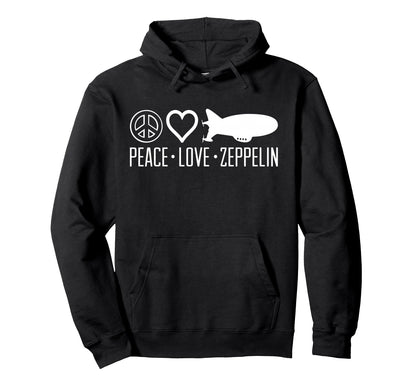 Peace Love Zeppelin Airship Fans Hoodie - Unique Graphic for Adults - T-Shirt, Sweatshirt, Hoodie