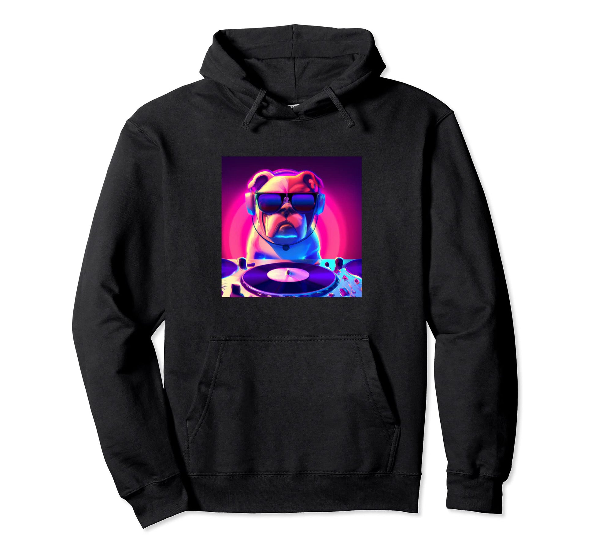 Bulldog Vaporwave Dj Dog Aesthetic Hoodie - Casual Everyday Wear for Adults - T-Shirt, Sweatshirt, Hoodie