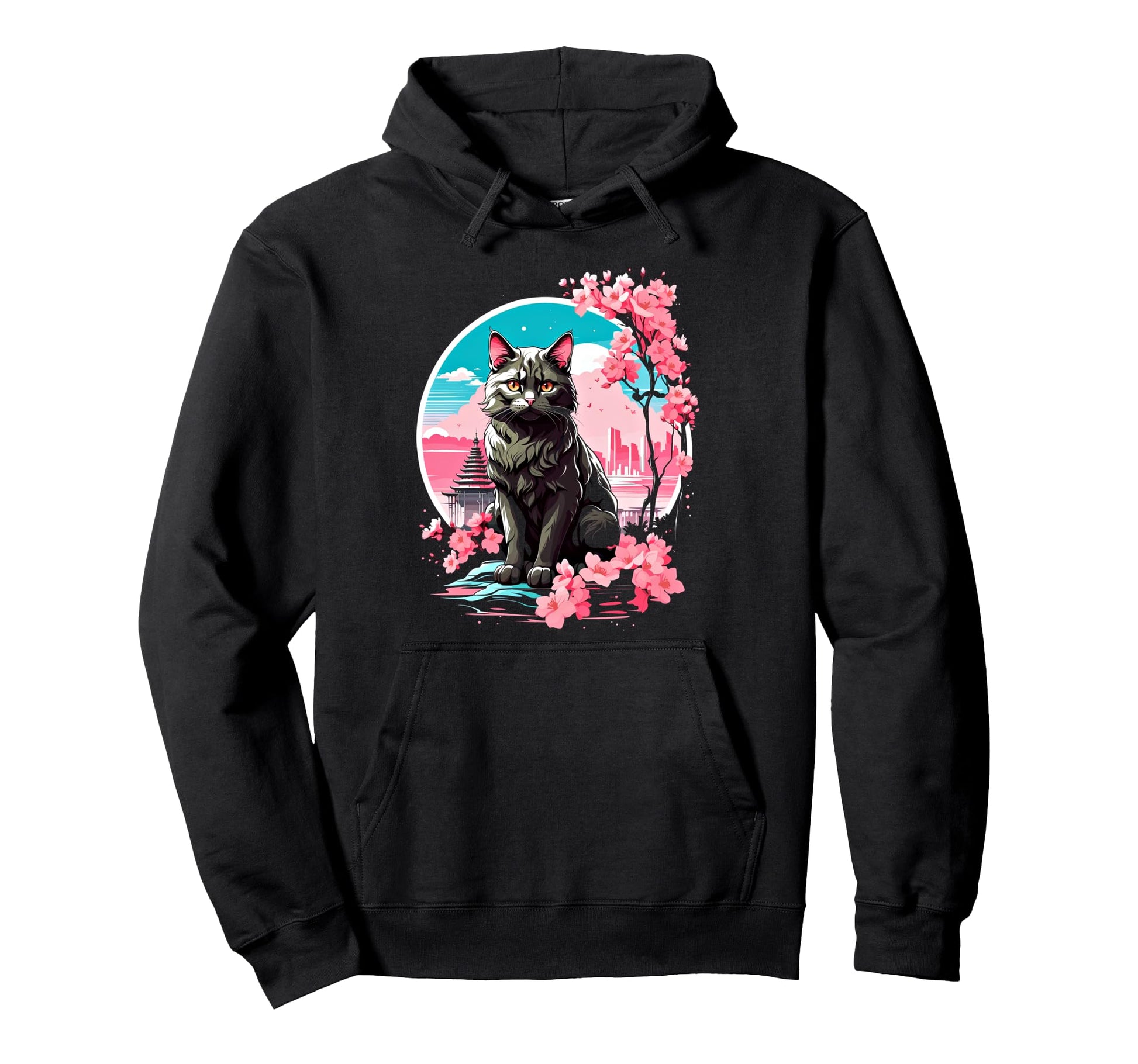 Anime Cat Japanese Aesthetic Japan Hoodie - Fun Novelty Design Men Women - T-Shirt, Sweatshirt, Hoodie