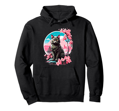 Anime Cat Japanese Aesthetic Japan Hoodie - Fun Novelty Design Men Women - T-Shirt, Sweatshirt, Hoodie
