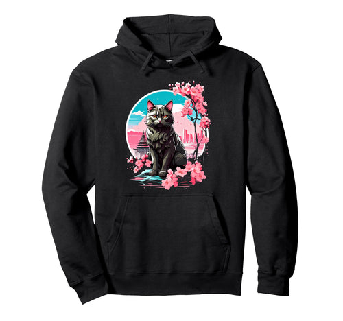 Anime Cat Japanese Aesthetic Japan Hoodie - Fun Novelty Design Men Women - T-Shirt, Sweatshirt, Hoodie