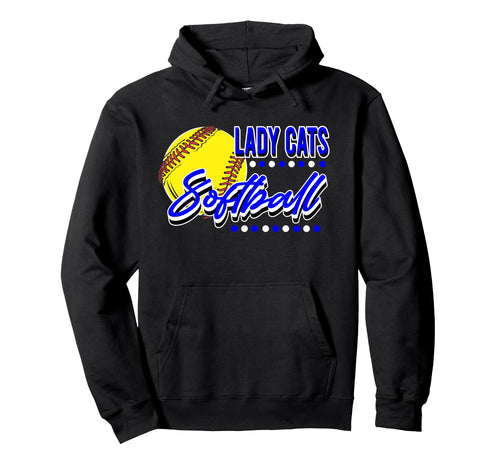 Lady Cats Softball Mom Game Day Blue Lady Hoodie - Unique Graphic Unisex - T-Shirt, Sweatshirt, Hoodie