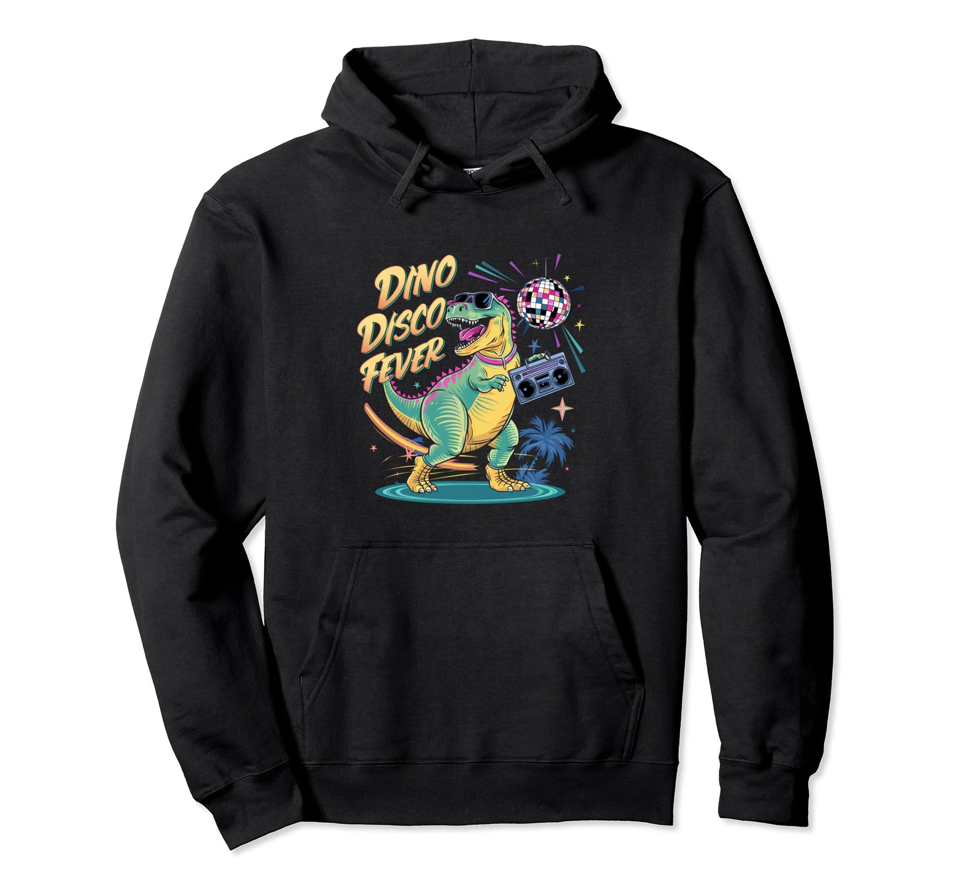 Funny 80S Dinosaur Dino Disco Fever Hoodie - Unique Graphic Men Women - T-Shirt, Sweatshirt, Hoodie
