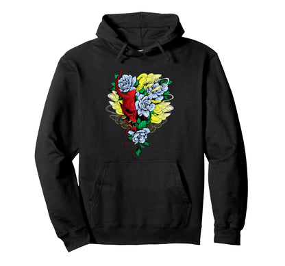 Japanese Oni Mask Flower Aesthetic Hoodie - Minimalist Print Men Women - T-Shirt, Sweatshirt, Hoodie