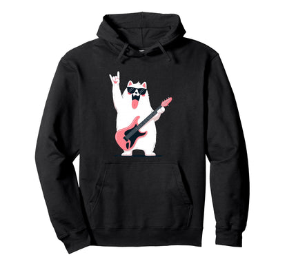 Funny Rock Dog Guitar Playing Animal Hoodie - Trendy Graphic Unisex - T-Shirt, Sweatshirt, Hoodie