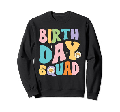 Groovy Boho Pastel Birthday Squad Sweatshirt - Minimalist Print for Adults - T-Shirt, Sweatshirt, Hoodie