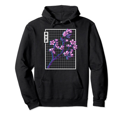 Cherry Blossom Grid Vaporwave Aesthetic Hoodie - Streetwear Style Unisex - T-Shirt, Sweatshirt, Hoodie