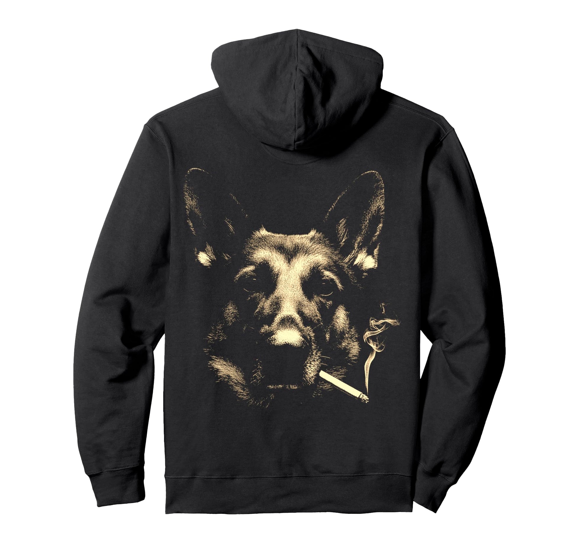 German Shepherd Smoking Cigarette Grunge Hoodie - Graphic Print for Adults - T-Shirt, Sweatshirt, Hoodie