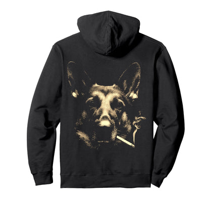 German Shepherd Smoking Cigarette Grunge Hoodie - Graphic Print for Adults - T-Shirt, Sweatshirt, Hoodie