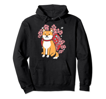 Sakura Flower Japanese Shiba Inu Cherry Hoodie - Graphic Print Unisex - T-Shirt, Sweatshirt, Hoodie