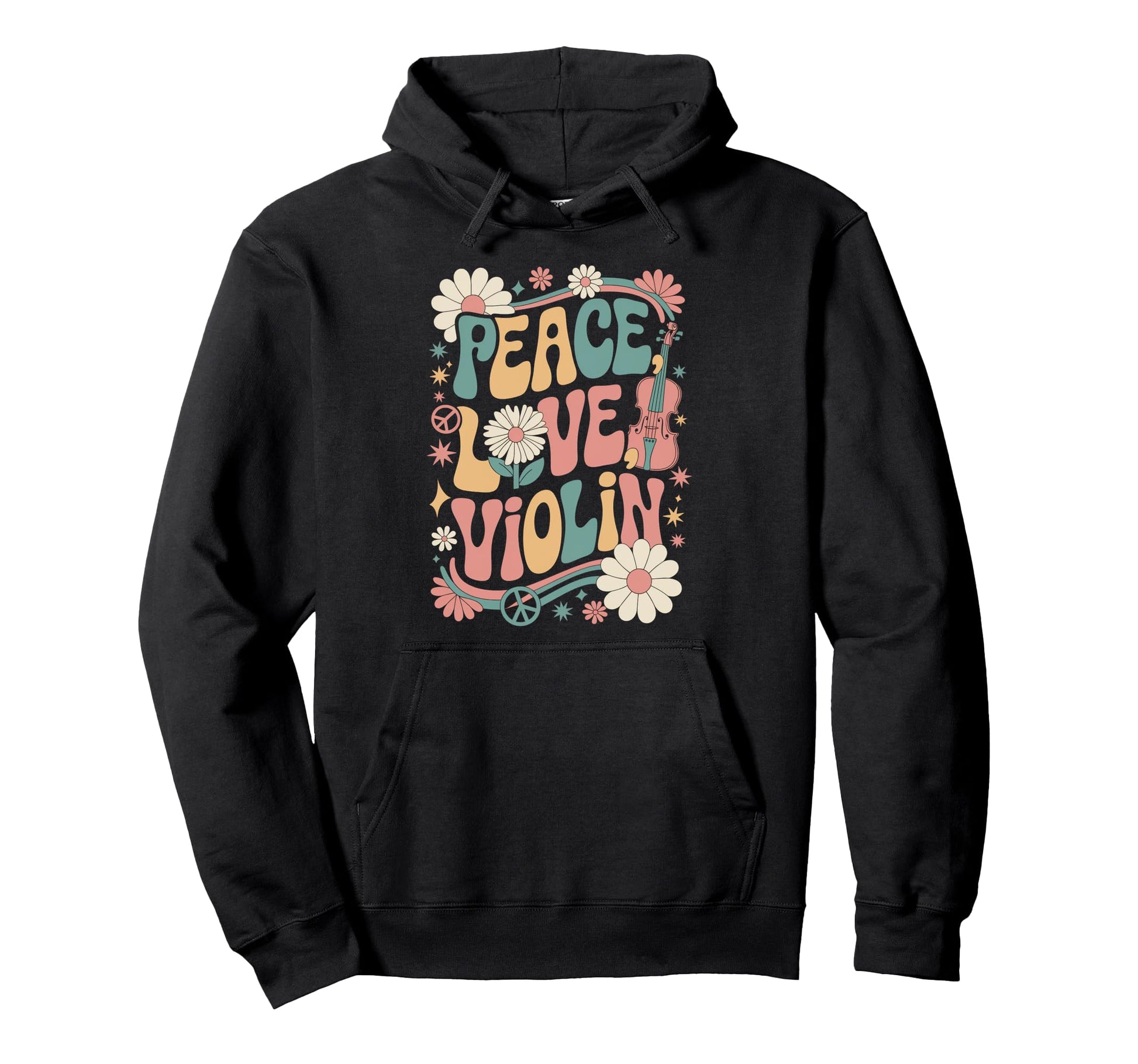 60S 70S Hippie Violinist Peace Love Hoodie - Fun Novelty Design Men Women - T-Shirt, Sweatshirt, Hoodie