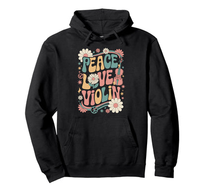 60S 70S Hippie Violinist Peace Love Hoodie - Fun Novelty Design Men Women - T-Shirt, Sweatshirt, Hoodie