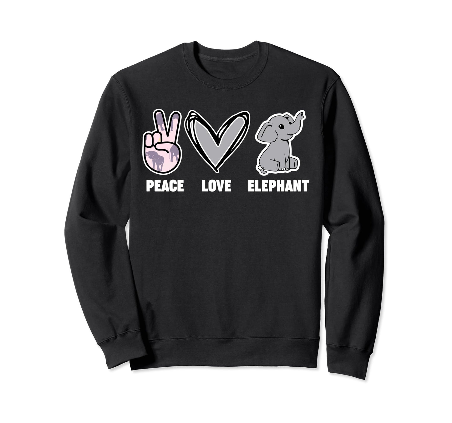 Peace Love Elephant Sweatshirt - Streetwear Style for Adults - T-Shirt, Sweatshirt, Hoodie