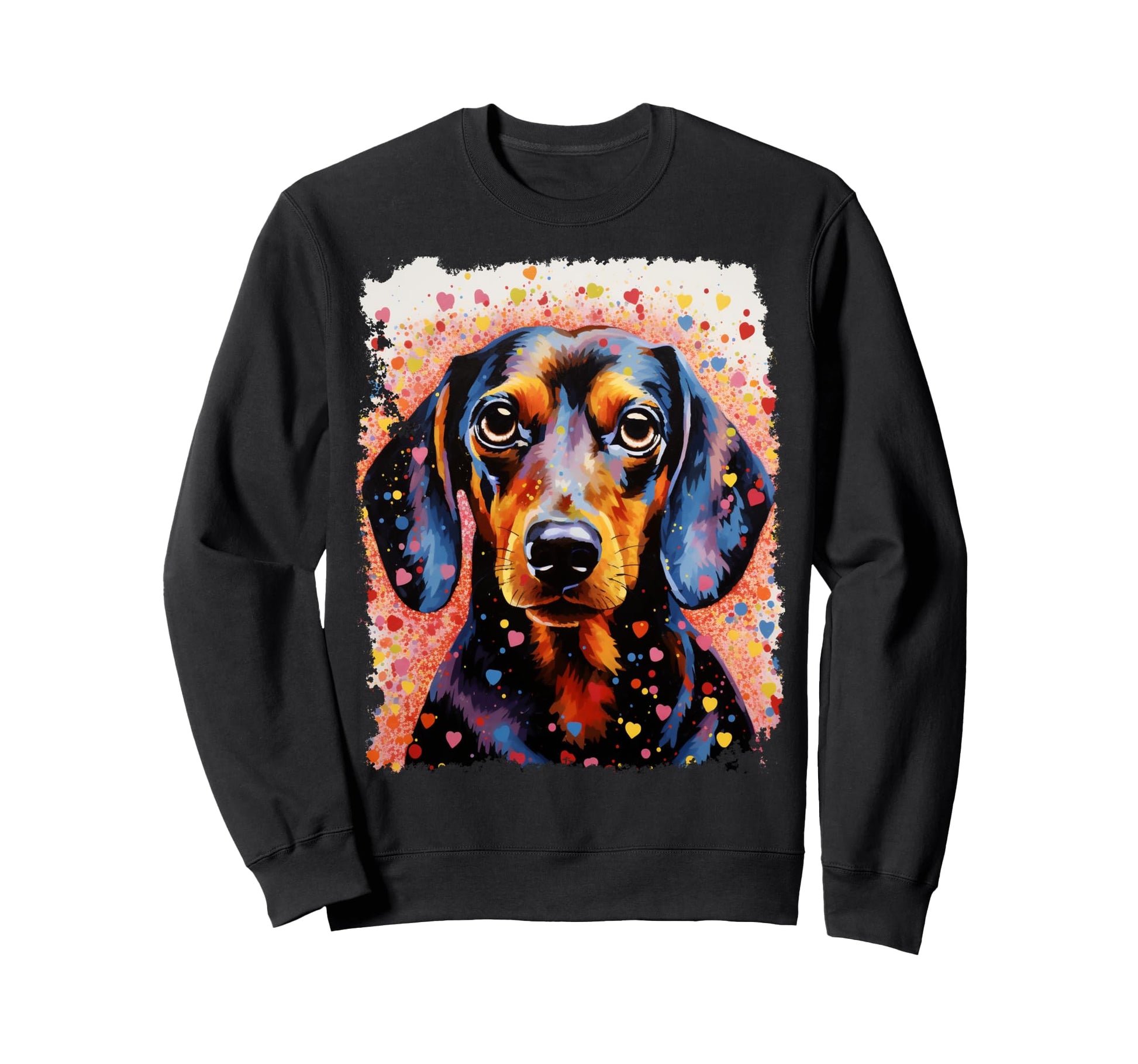 Pop Art Dog Dachshund Love Peace Sweatshirt - Unique Graphic Men Women - T-Shirt, Sweatshirt, Hoodie