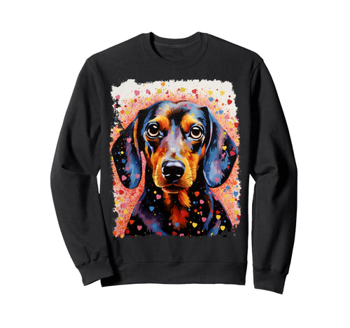 Pop Art Dog Dachshund Love Peace Sweatshirt - Unique Graphic Men Women - T-Shirt, Sweatshirt, Hoodie