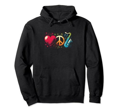 Peace Love And Saxophone Peace Symbol Hoodie - Custom Art Print Unisex - T-Shirt, Sweatshirt, Hoodie