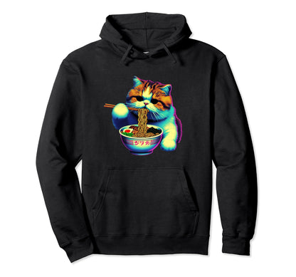 Ramen Cat Vaporwave Japanese Aesthetic Hoodie - Custom Art Print Men Women - T-Shirt, Sweatshirt, Hoodie