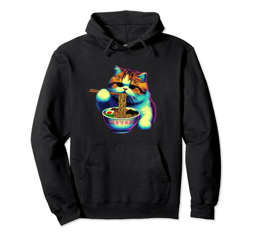 Ramen Cat Vaporwave Japanese Aesthetic Hoodie - Custom Art Print Men Women - T-Shirt, Sweatshirt, Hoodie
