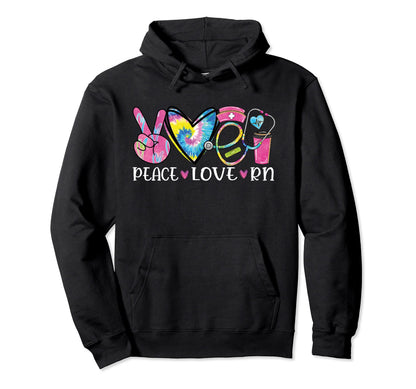 Peace Love Rn Registered Nurse Hoodie - Casual Everyday Wear Men Women - T-Shirt, Sweatshirt, Hoodie