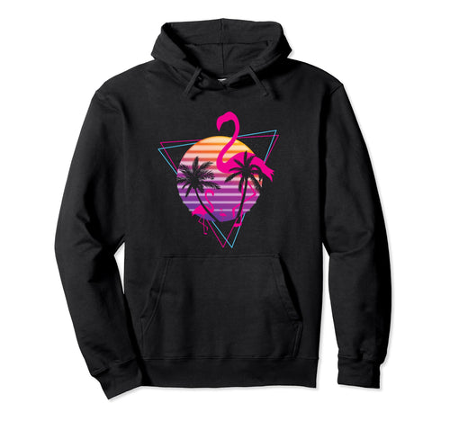 80S Flamingo Palm Sunset Synthwave Hoodie - Streetwear Style Men Women - T-Shirt, Sweatshirt, Hoodie