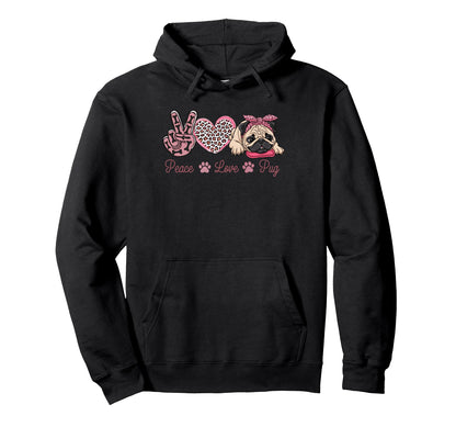 Funny Puppy Dog Mom Peace Love Pug Hoodie - Minimalist Print Men Women - T-Shirt, Sweatshirt, Hoodie