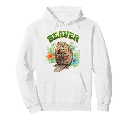 Beaver Groovy Floral Beaver Watercolor Hoodie - Streetwear Style Men Women - T-Shirt, Sweatshirt, Hoodie