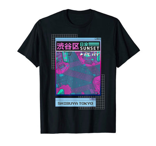 Shibuya Crossing Tokyo Japan Vaporwave T-Shirt - Graphic Print Unisex - T-Shirt, Sweatshirt, Hoodie