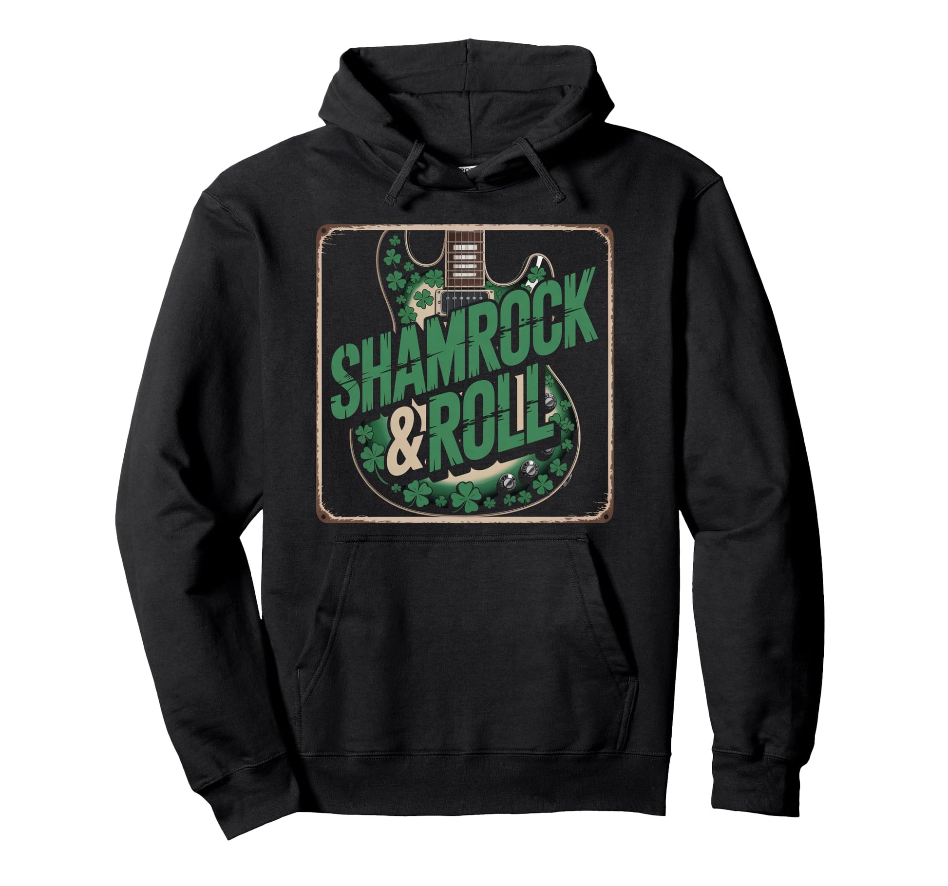 St Patricks Day Shamrock Roll Guitar Hoodie - Unique Graphic Men Women - T-Shirt, Sweatshirt, Hoodie