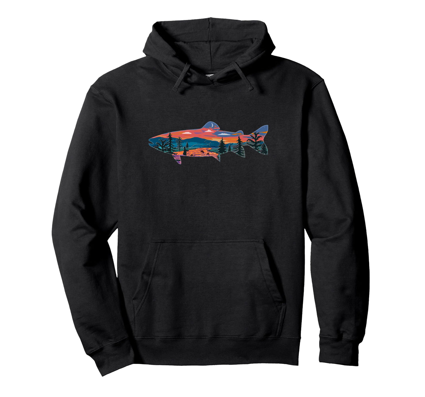 Trout Fly Fishing Outdoor Nature Hoodie - Unique Graphic for Adults - T-Shirt, Sweatshirt, Hoodie