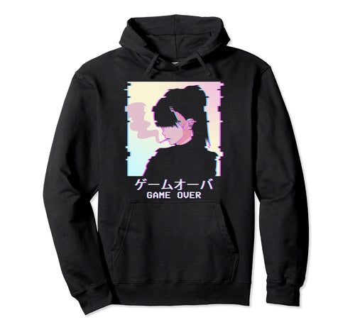 Japanese Sad Anime Game Over Waifu Hoodie - Aesthetic Graphic Unisex - T-Shirt, Sweatshirt, Hoodie
