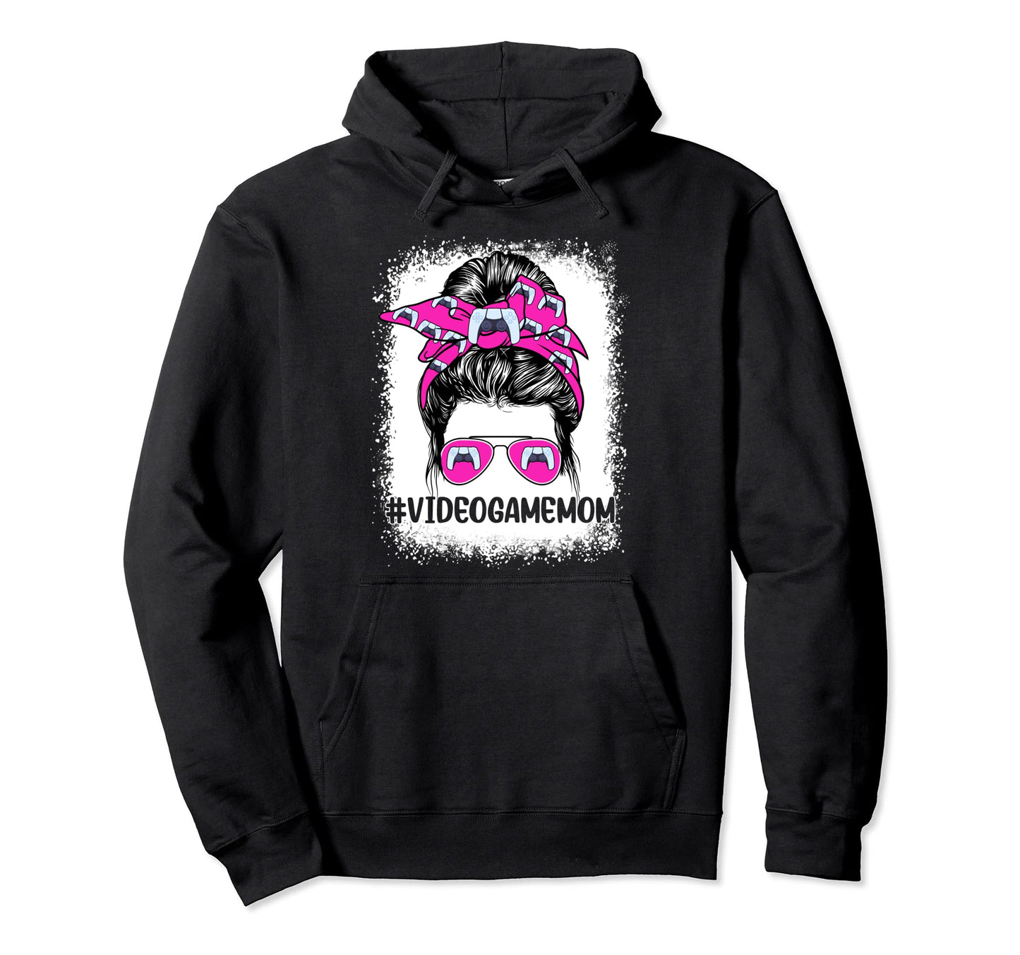 Video Game Mom Glasses Messy Bun Hoodie - Custom Art Print for Adults - T-Shirt, Sweatshirt, Hoodie