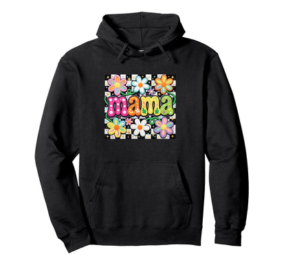 Mama Floral Crochet Checkered Hoodie - Custom Art Print Unisex - T-Shirt, Sweatshirt, Hoodie